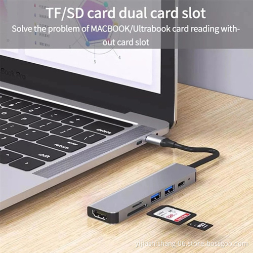 High Quality 6 In1 Multiport Usb C Hub To Hdmi-compatible Adapter Type C To Usb 3.0 Sd Tf Card Reader Adapter Usb Hub For Laptop